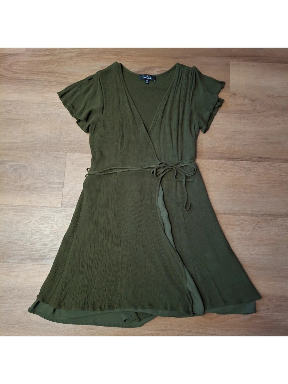 Summer club! Lulus Harbor Point Olive Green Short Sleeve Wrap Mini Dress Size M